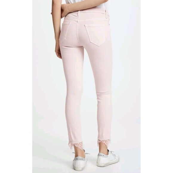 MOTHER Jeans 30 High Waisted Looker Dagger Lace Ankle Fray Blush Pink Stretch - Picture 1 of 16